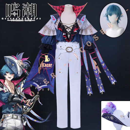 Wuthering Waves Brant Cosplay Costume Wig Uniform Hat Necklace Troupe of Fools Rinascita Carnival Halloween Party for Women Men