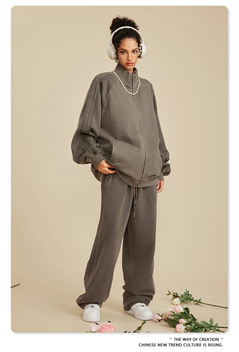 ZODF Fashion Autumn Winter Men Washed 450gsm Pants Unisex High Street Oversized Straight Trousers Streetwears HY0626