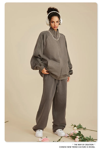 ZODF Fashion Autumn Winter Men Washed 450gsm Pants Unisex High Street Oversized Straight Trousers Streetwears HY0626