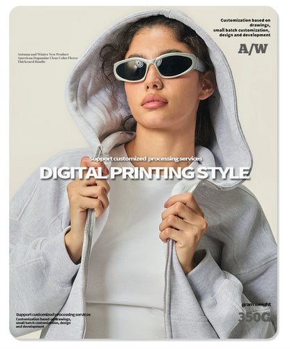 ZODF New Winter 350gsm Man Fleece Boxy Fit Zipper Hoodie Unisex Hip Hop Solid Warm Hooded Coat Brand Jackets HY0034