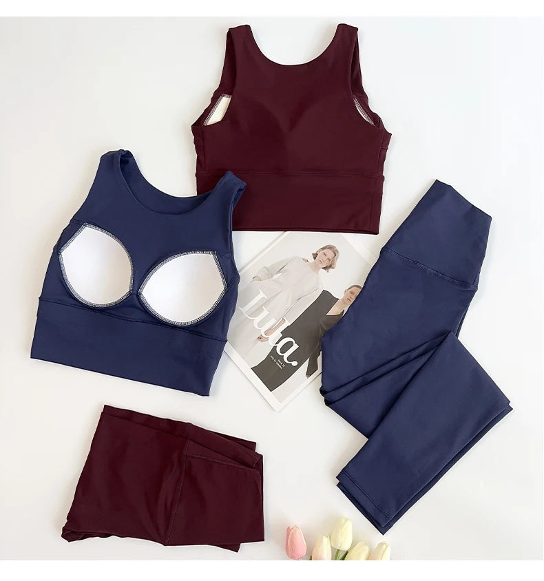 2 Piece Yoga Clothes Women's Gym Yoga Set Strap Cross Back Push Up Sport Bra High Waist Yoga Leggings Sportwear Workout Wear