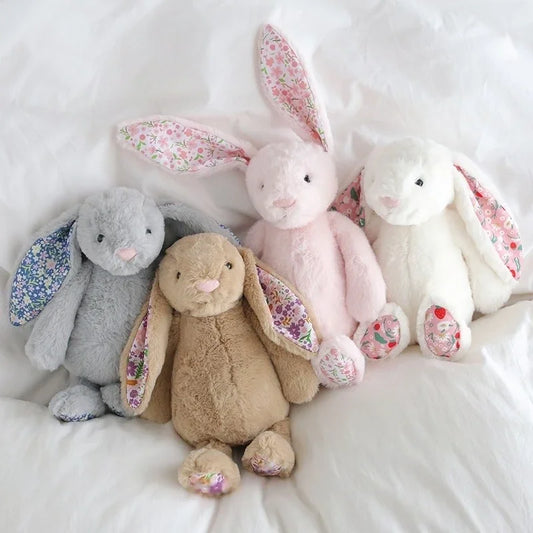 30cm Cartoon Floral Rabbit Plush Toy Pink White Bonnie Rabbit Stuffed Animal Doll Children's Room Decor Birthday Gift For Girl