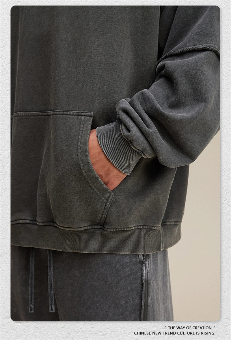 ZODF Vintage 2025 Autumn 370gsm Fake 2-Piece Hoodies For Man Unisex Washed Fire Snowflake Hooded Pullovers Terry Coats HY1108