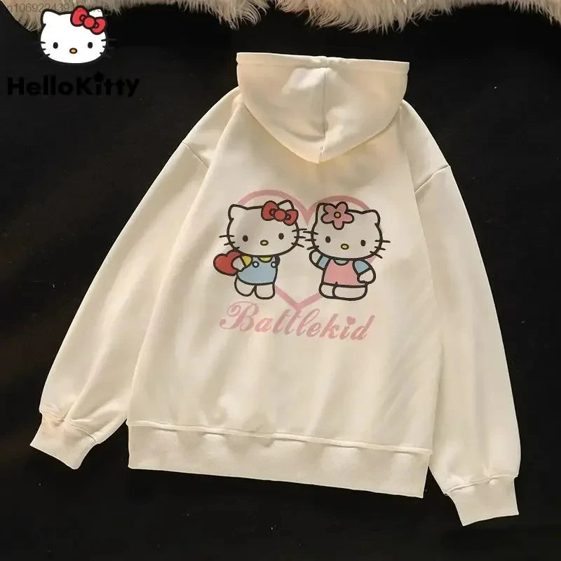 2025 New Sanrio Hello Kitty Jacket 2000s Zip Hoodie White Sweatshirt Young Women Fall Winter Kawaii Lolita Jacket Student Tops