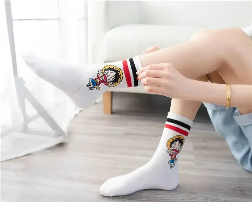 5Pair Anime One Piece Socks Cartoon Luffy Chopper Student Cotton White Long Short Boat Socks Printed Knitted Socks Children Gift