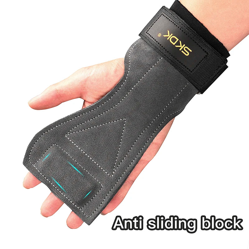 SKDK Gym Grips Cowhide Palm Guards Weightlifting Gymnastics Workout Gloves Fitness Training Equipment - black