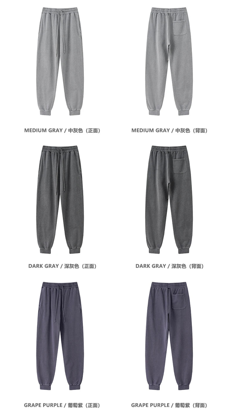 ZODF Retro Men Washed 380gsm 100% Cotton Sweatpant Unisex Loose Sport Solid Joggers Pants For Spring Autumn  HY0901