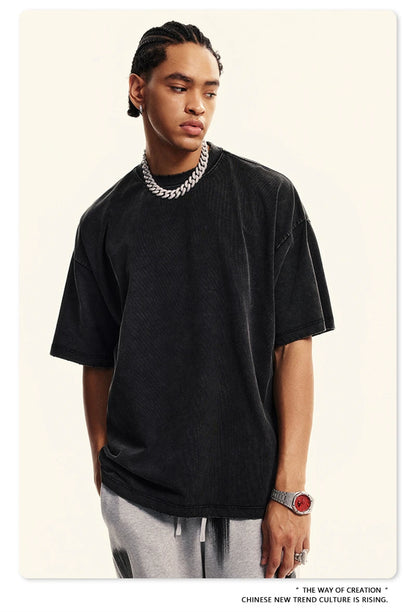 ZODF Vintage 2024 Summer Men Washed Solid 230gsm T-Shirts Unisex Ripped Breathable Quick Dry Cooling Feeling T Shirt Tees HY0801