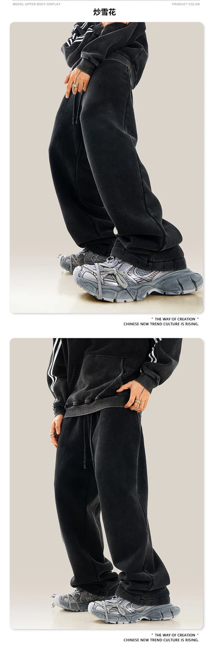 ZODF Retro 2025 Winter Washed Fleece Straight Pants For Men Unisex Loose 360gsm Knitted Warm Soft Trousers Brand Clothes HY0869