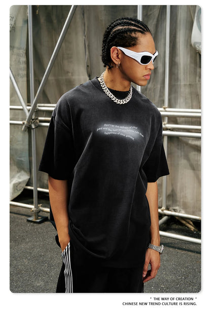 ZODF Summer High Street Printing T-Shirts For Men Unisex Retro Washed 250gsm Ripped Cotton T Shirt Brand Tops HY0858