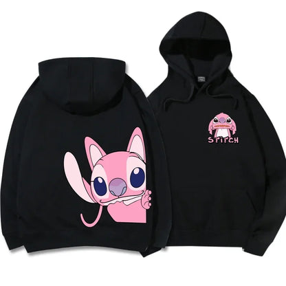 Women's Long Sleeve Oversized Hoodie MINISO Disney Gothic Kawaii Lilo & Stitch Pattern Sweatshirt Y2k Winter Fashion Coat Sale