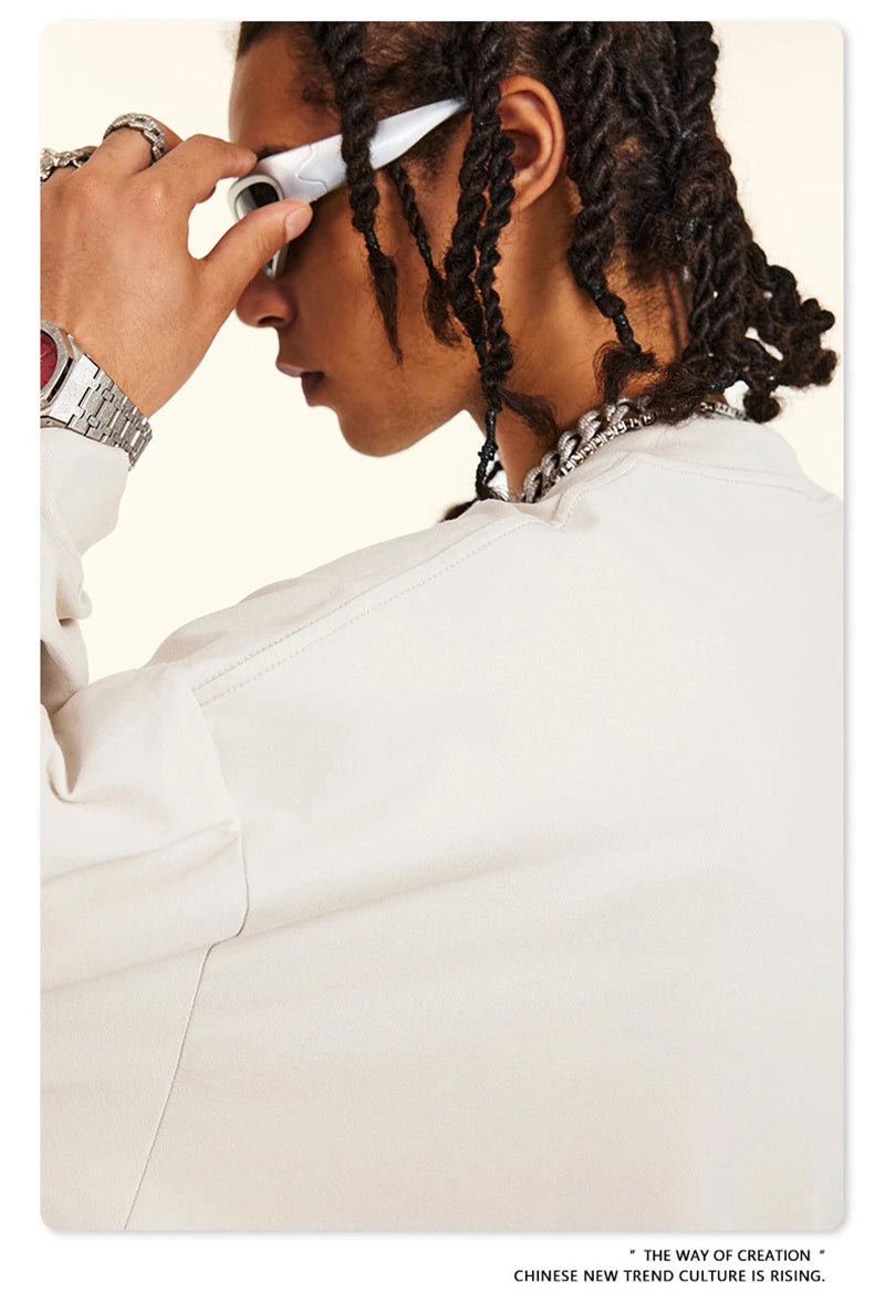 ZODF New 2024 Autumn 225gsm Loose Solid T-Shirt For Men Retro Unisex Antibacterial Full Sleeve T Shirts Brand Tops HY0871