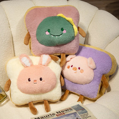Plush Bread Pillow Kawaii Food Pig Rabbit Fox Toast Soft Doll Hand Warmer Home Decoration Cushion Kids Toys Birthday Gift