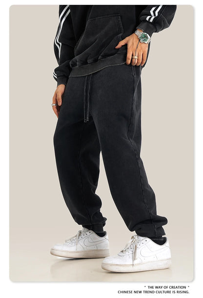 ZODF Retro Men Washed 380gsm 100% Cotton Sweatpant Unisex Loose Sport Solid Joggers Pants For Spring Autumn  HY0901