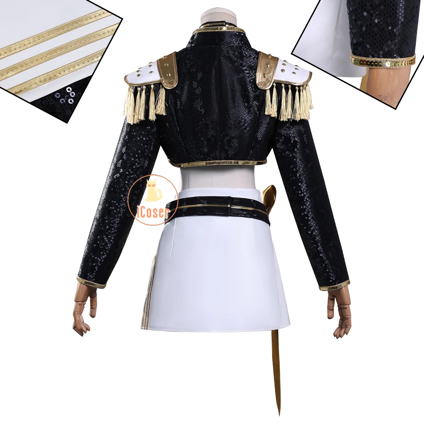 KPop Demon Hunters Mira Cosplay Costume Black Gold Skirt Huntrix Golden Uniform Headwear Halloween Party for Women Girls Props