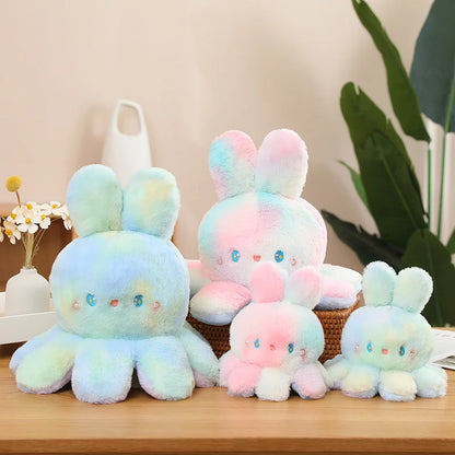 Kawaii Plush Flip Rainbow Cosplay Bunny Octopus Plush Toy Double Side Reversable Rabbit Plushie Peluche Doll  Cuddly Doll