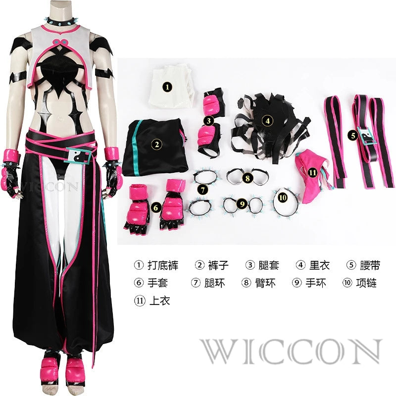SF6 Juri Han Cosplay Costume Set Polyester Women - XS（old）