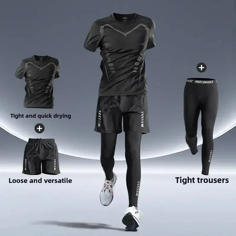 Men’s Fitness Running Set Tight-Fit Quick-Dry Sportswear for Autumn Night Runs Training and Cycling Gear - Blue / 2XL