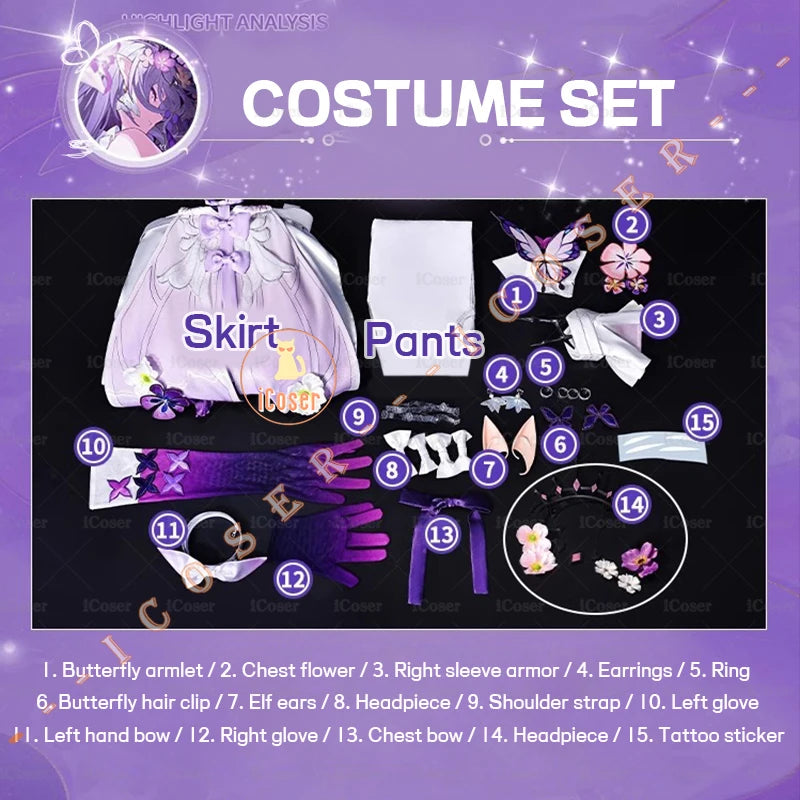 Honkai Star Rail Castorice Cosplay Costume Wig Dress Earrings Headwear Halloween Party for Women Girls Carnival Game Cos Props
