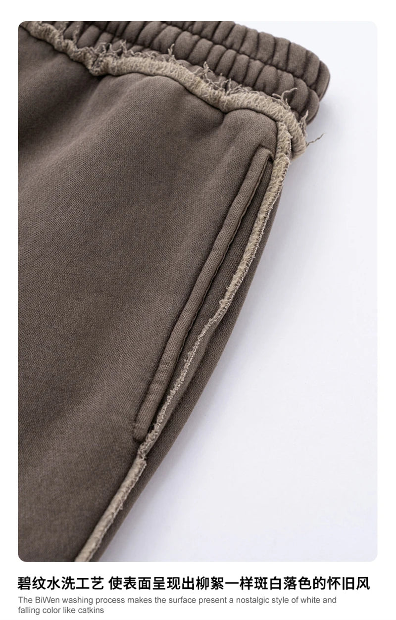 ZODF 2025 Winter Unisex Washed Fleece Straight Pants 400gsm Knitted Warm Loose Trousers HY1093