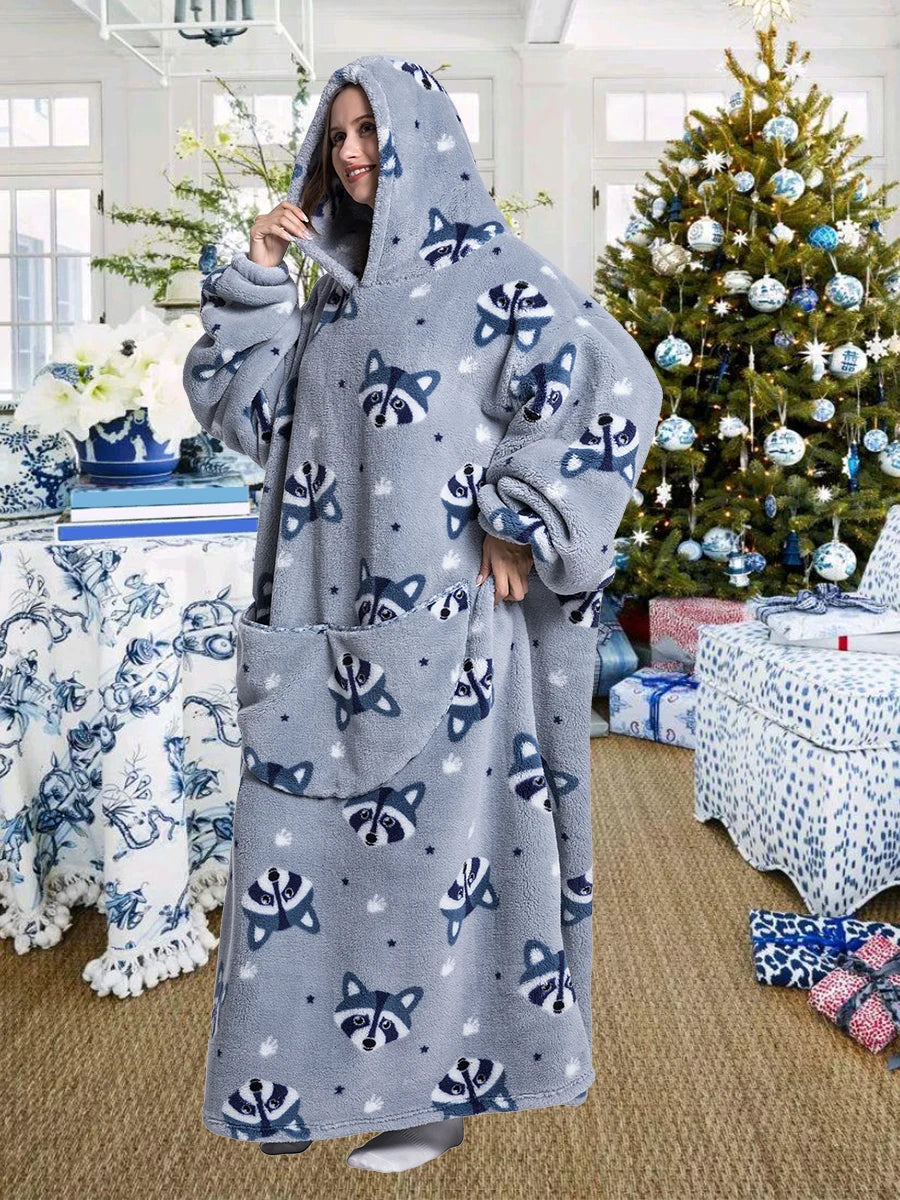 Oversized Blanket Hoodie for Adults Long Women Men Clothes Winter Thicken Fluffy Wearabled Hooded Blanket Warm Flannel Blankets