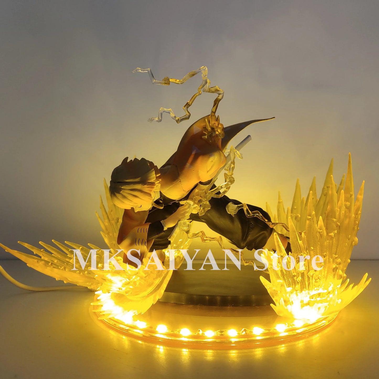 Anime Figures Demon Slayer Rengoku Kyoujurou Agatsuma Zenitsu Fire Led Scene DIY PVC Action Figure Toy Kimetsu no Yaiba Figurine