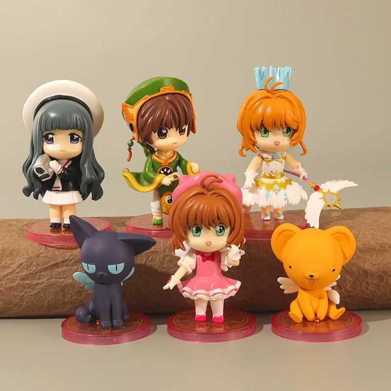 6Pcs Anime Card Captor Figure KINOMOTO SAKURA LI SYAORAN Daidouji Tomoyo CERBERUS Set Model Toy Cake Gift Action Figure PVC