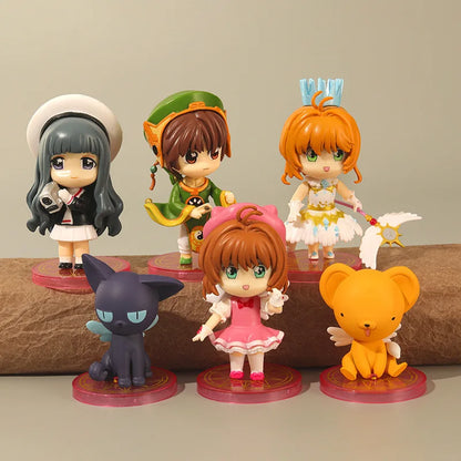 6Pcs Anime Card Captor Figure KINOMOTO SAKURA LI SYAORAN Daidouji Tomoyo CERBERUS Set Model Toy Cake Gift Action Figure PVC