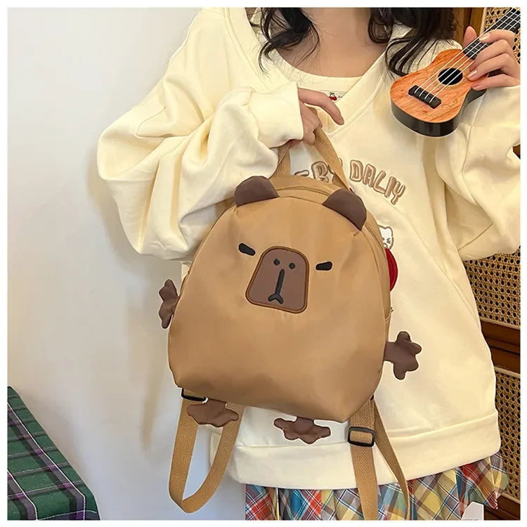 Kawaii Capybara Nylon School Bag Laptop Backpack Cartoon Children's Backpack Travel Casual Book Bags Large Capacity Backpack