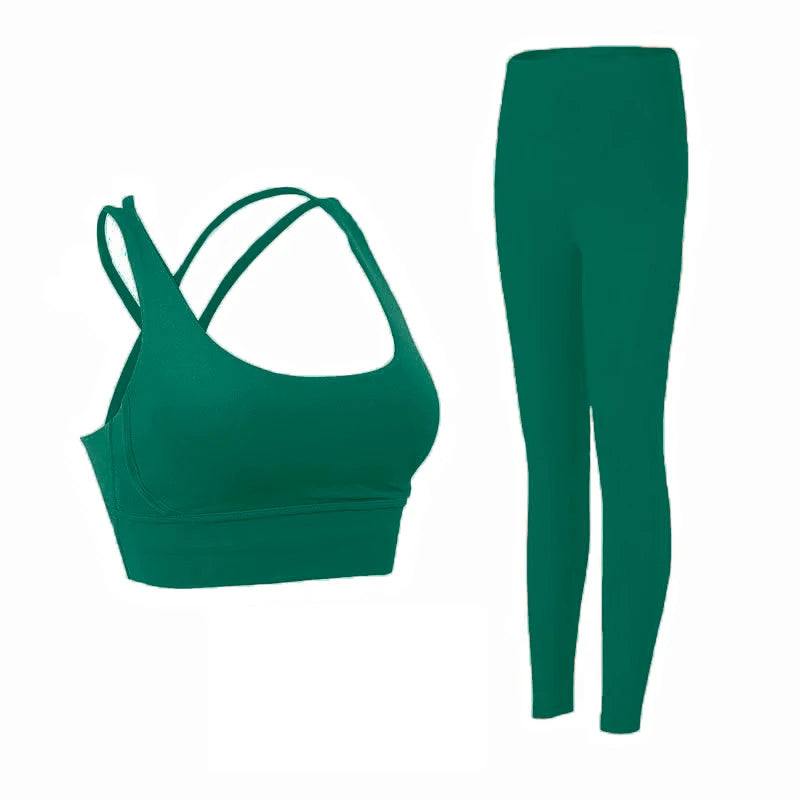 2 Piece Women’s Yoga Tracksuit Athletic Wear Pilates Fitness Suit Gym Workout Push-Up Sports Bra and Leggings Set