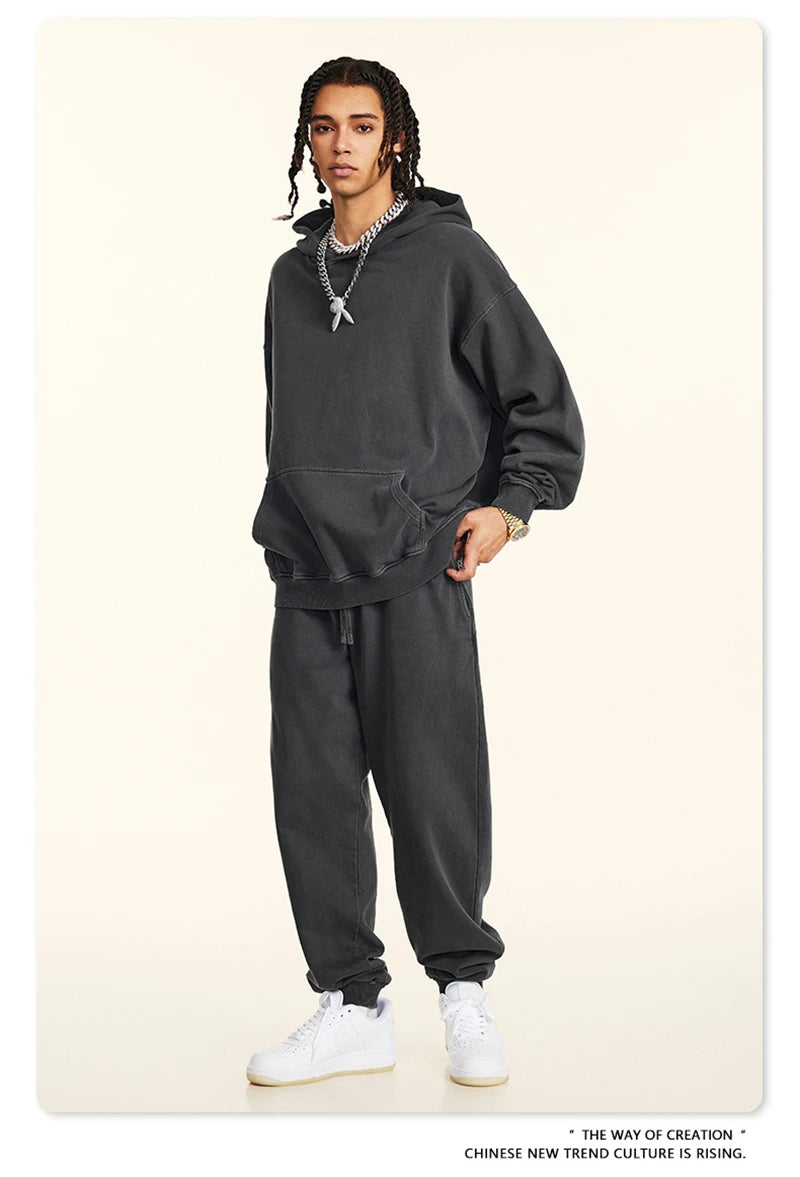 ZODF Retro Autumn Winter Washed Cotton Hoodies Unisex Loose 380gsm Knitted Sport Hooded Pullovers Brand Clothes HY0884