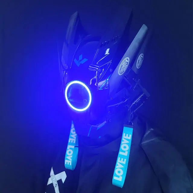 Cyberpunk Helmet Cosplay Mask with LED Light Dreadlocks Braided Wings Shinobi Samurai Style – Birthday & Christmas Gift