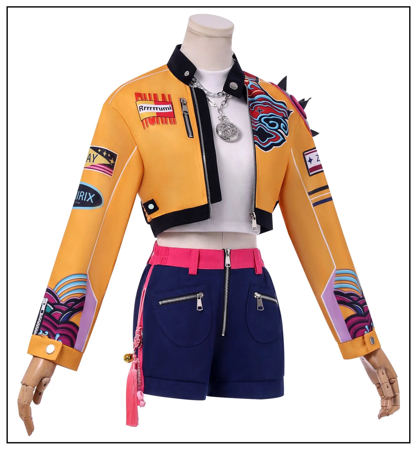 Anime Movie KPop Demon Hunters Rumi Cosplay Costume Yellow Jacket Huntrix Uniform Earrings Halloween Party for Women Girls Props