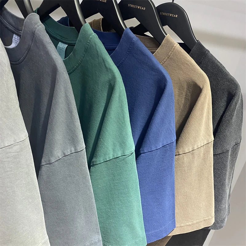 ZODF New Summer Solid Washed Cotton T-Shirts Streetwears For Men Unisex Retro High Street 275gsm Basic Tees Brand Tops HY0071