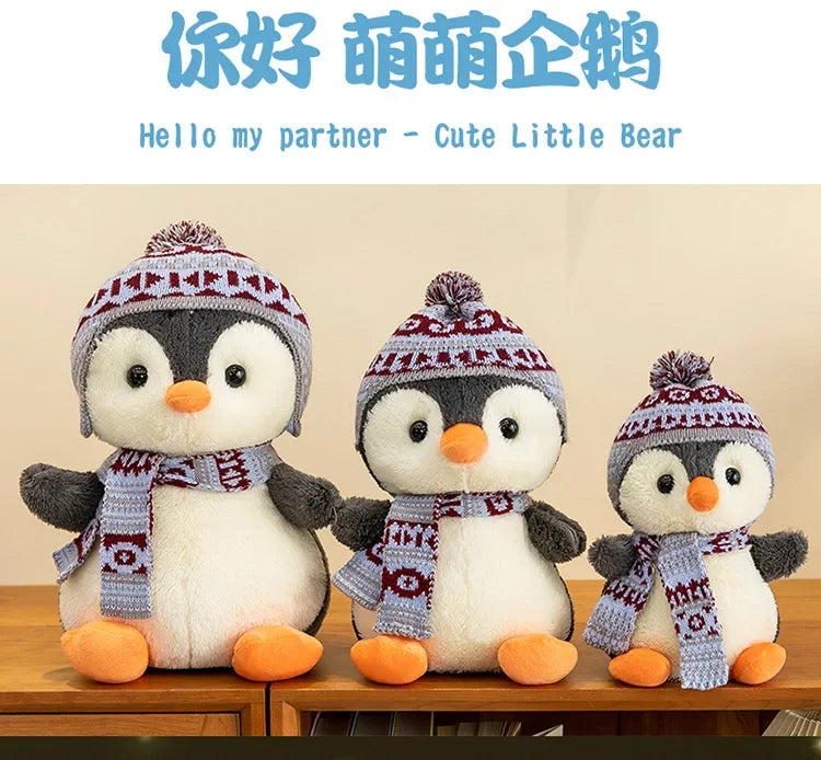20-35cm Cute Penguin Wear Hat & Scarf Plush Toys Stuffed Animal Penguin Backpack Bags for Kids School Birthday Gift Xmas Decor