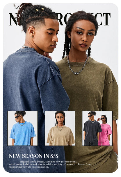 ZODF Men's Summer Batik Washed 250gsm T Shirts Retro Vintage Unisex Basic Loose Solid Cotton T-Shirt Brand Tops 2024 New HY0753