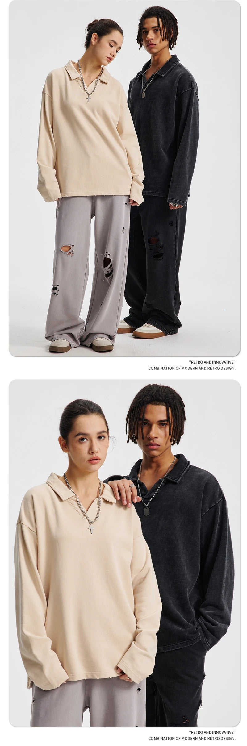 ZODF Retro Heavy Weight 400gsm Washed Cotton T-Shirts For Man Unisex Full Sleeve Turn Down Collar T Shirt Brand Tops HY1087