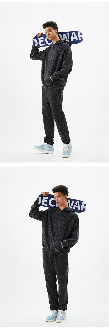 ZODF New Autumn Winter Batik Washed Cotton Sweatpants For Men Unisex Distressed Patchwork Loose 420gsm Sport Jogger Pants HY0724