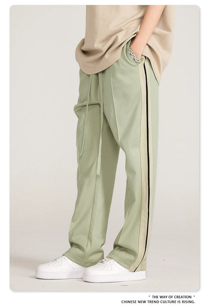 ZODF Spring Summer 275GSM Basic Side Webbing Trousers For Men Unisex American Retro Casual Sports Straight Pants HY0540