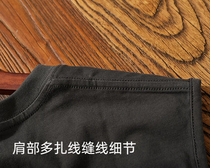 Summer New American Retro Sleeveless O-neck Soild Color T-shirt Men's Fashion 100% Cotton Washed Old Casual Sports Vest Tops