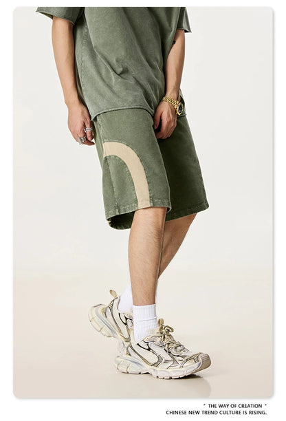 ZODF 2025 Summer Patchwork Washed Cotton Shorts For Men Unisex Retro Y2K High Street Distressed 330gsm Shorts Streetwears HY1057