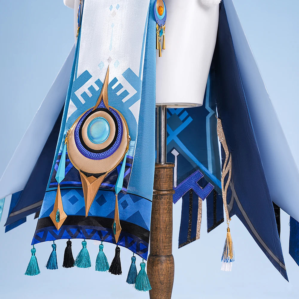 Genshin Impact Lauma Cosplay Costume Wig Dress Uniform Headwear Earrings Frostmoon Scions Halloween Party for Women Girls iCoser