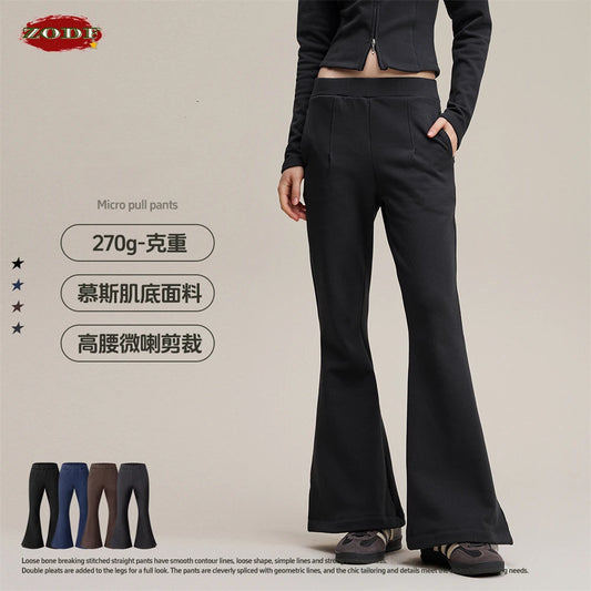 ZODF Women 2025 Autumn Sport Style Flared Pants Girls Female Mousse Muscle Sole Slimming Micro Yoga Trousers HY1095