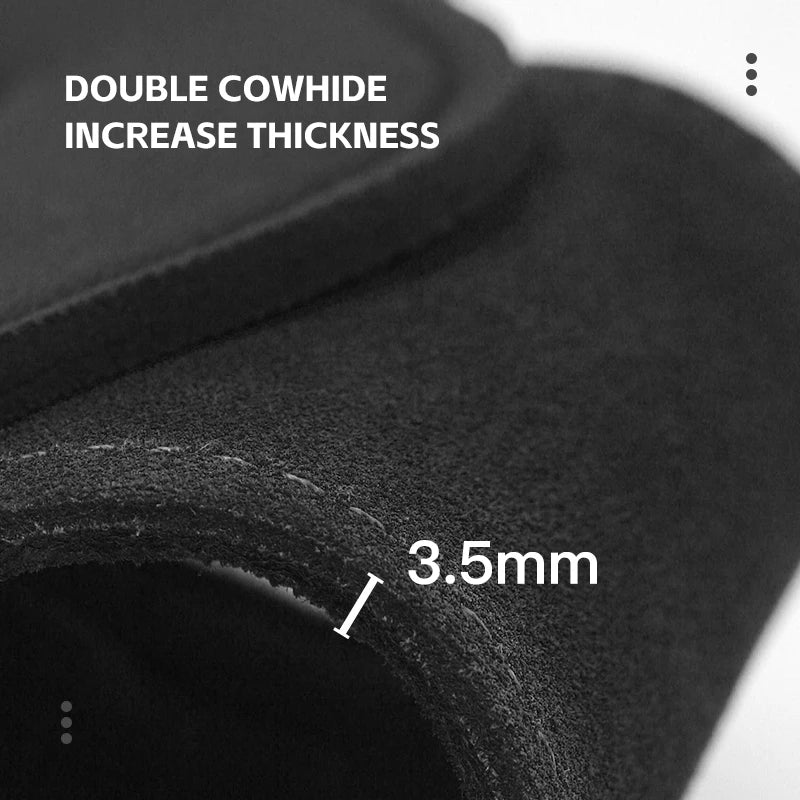 Cowhide Gym Grips Gloves Weightlifting Fitness Pull Up Crossfit Workout Anti-Slip Wear-Resistant Palm Protection - Black