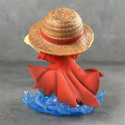 16cm One Piece Luffy Childhood Figure Shuiyue Style Laughing Expression Blue Water Effect Base PVC Anime Desk Decor Gift For Fan