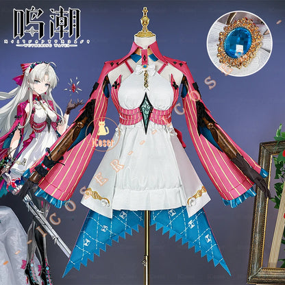 Wuthering Waves Carlotta Cosplay Costume Wig Dress Carlotta Montelli Rinascita Earrings Halloween Party for Women Girls Carnival