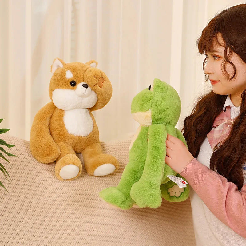 Funny Peek A Boo Frog Plushie Toy Stuffed Soft Bunny Hide Eyes Shiba Inu Dog Panda Crocodile Duck Toys for Kids Birthday Gift
