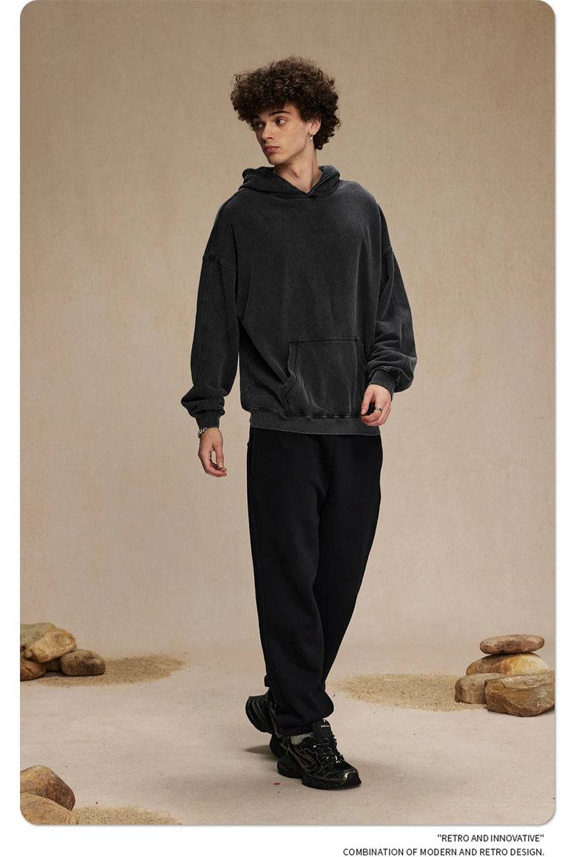 ZODF Vintage Batik Washed 420gsm Cotton Hoodies For Men Unisex Heavyweight Loose Hip Hop Hooded Sweatshirts Pullovers HY0696