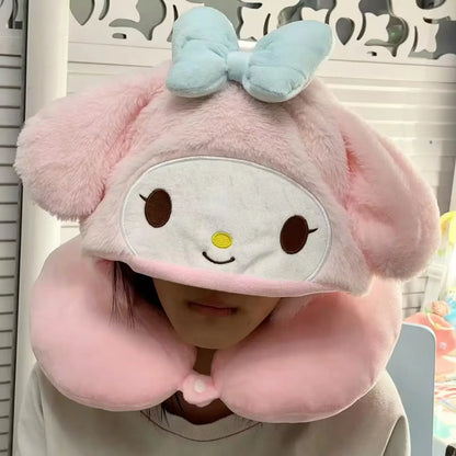 Japanese Anime Kuromi My Melody Hooded U Pillow Soft Pom Pom Purin Pochacco Plush Pillow Animal Cushion Gifts For Girl