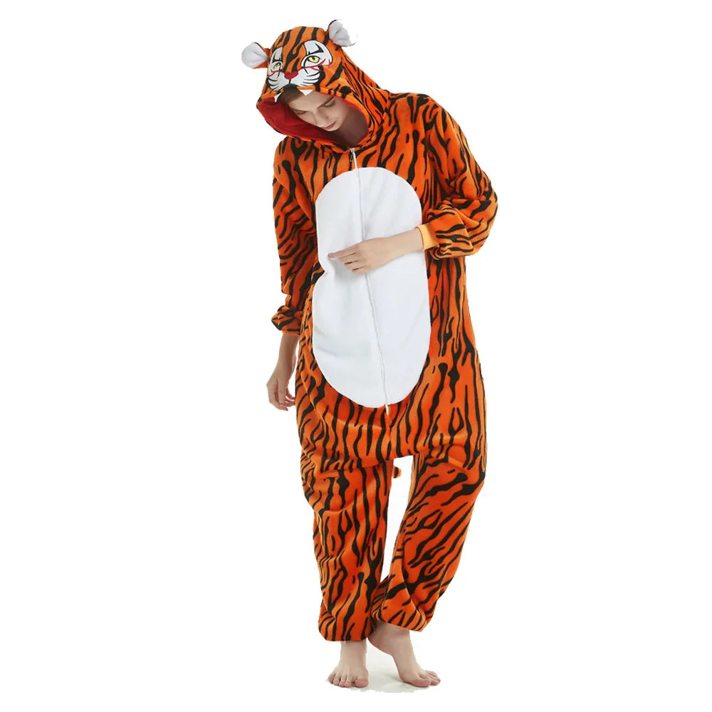 150-195cm Soft Warm Winter Sleep Jumpsuit for Men Women Animal Onesie Brown Kigurumi Tiger Pijama Cosplay Adult One Piece Pyjama